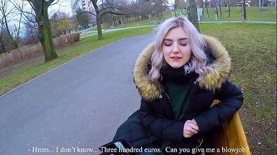 Swallowing a stranger's hot cum for money - blowjob in the park by Eva Elfie
